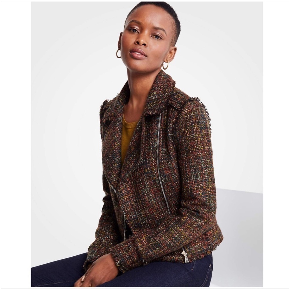 Ann Taylor Fringe Tweed Moto Jacket Size 6 NWT